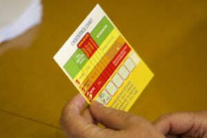person holding card