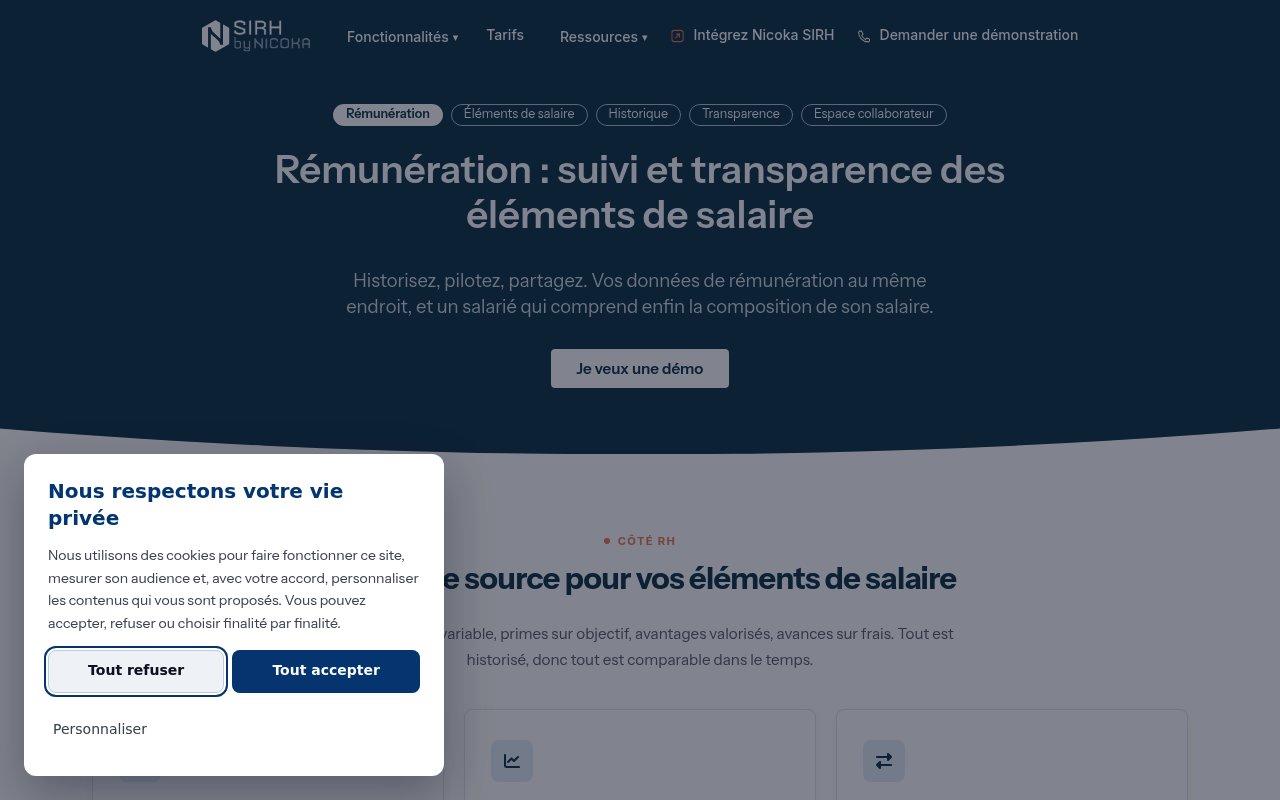 Apercu du site Nicoka SIRH – Rémunération
