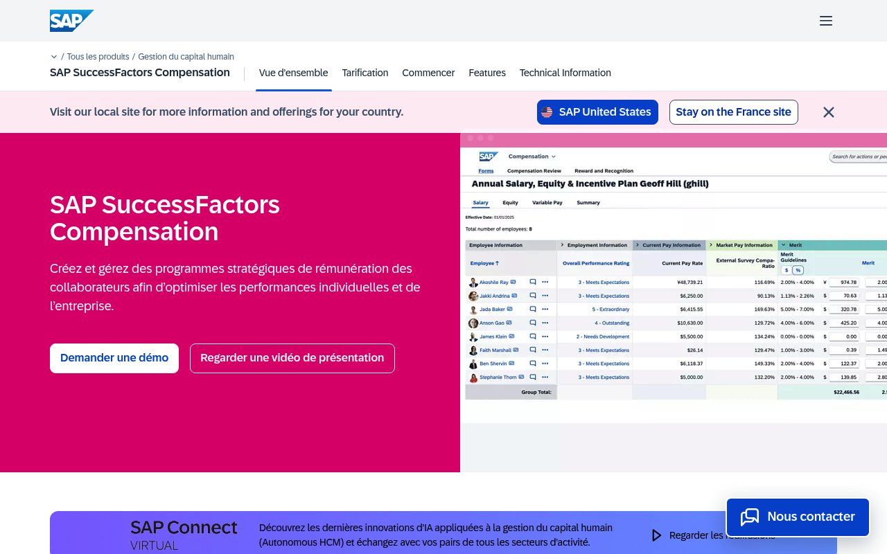 Apercu du site SAP SuccessFactors Compensation